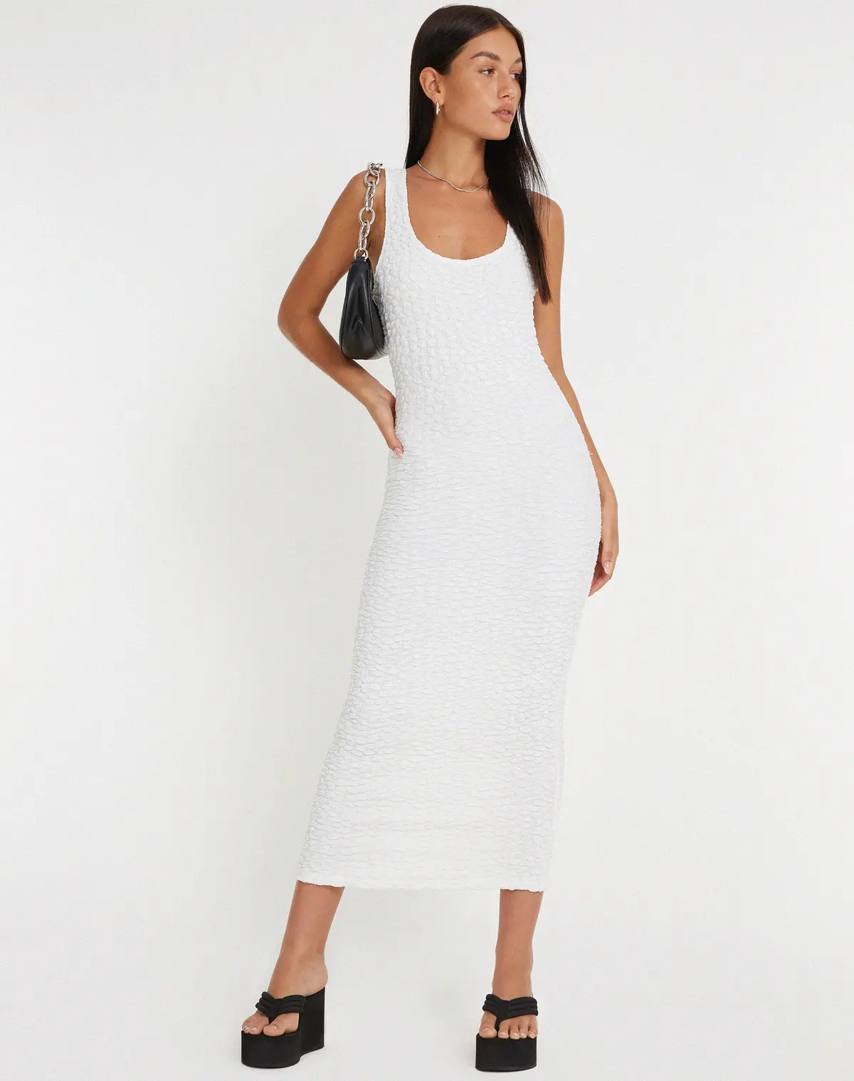 Roski Textured Midi Dress In White 1