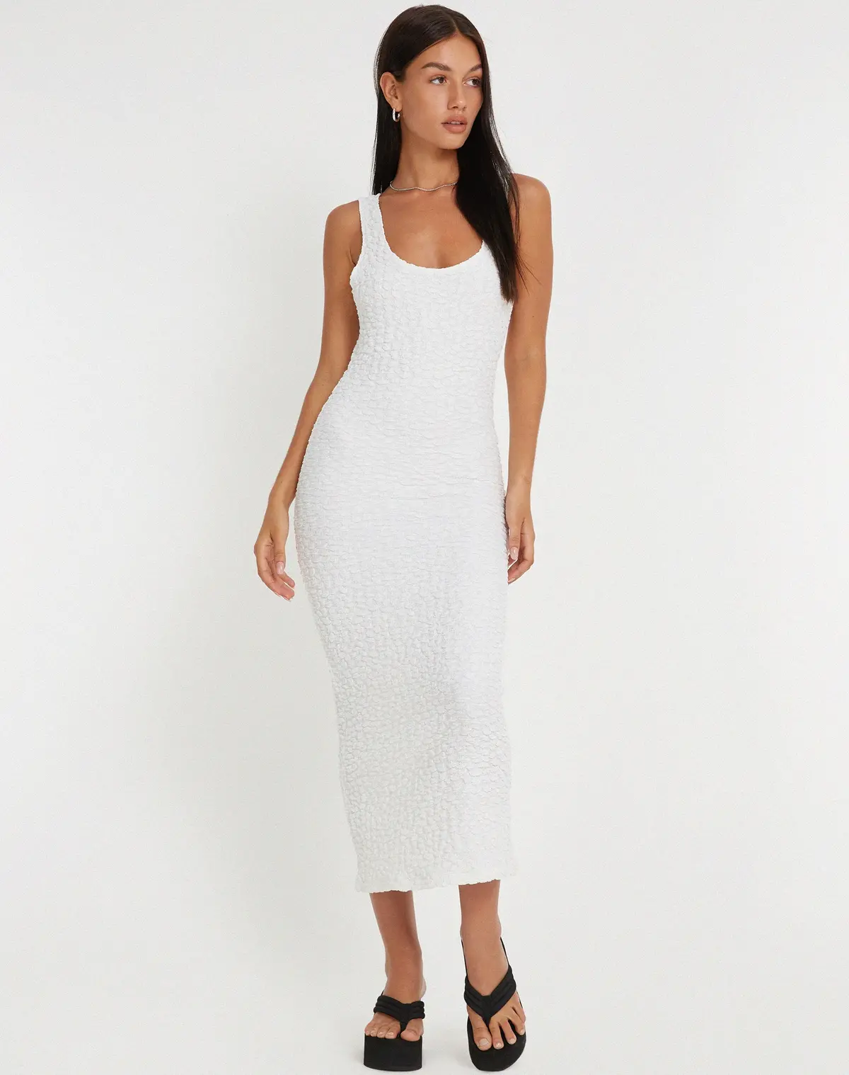 Roski Textured Midi Dress In White 3