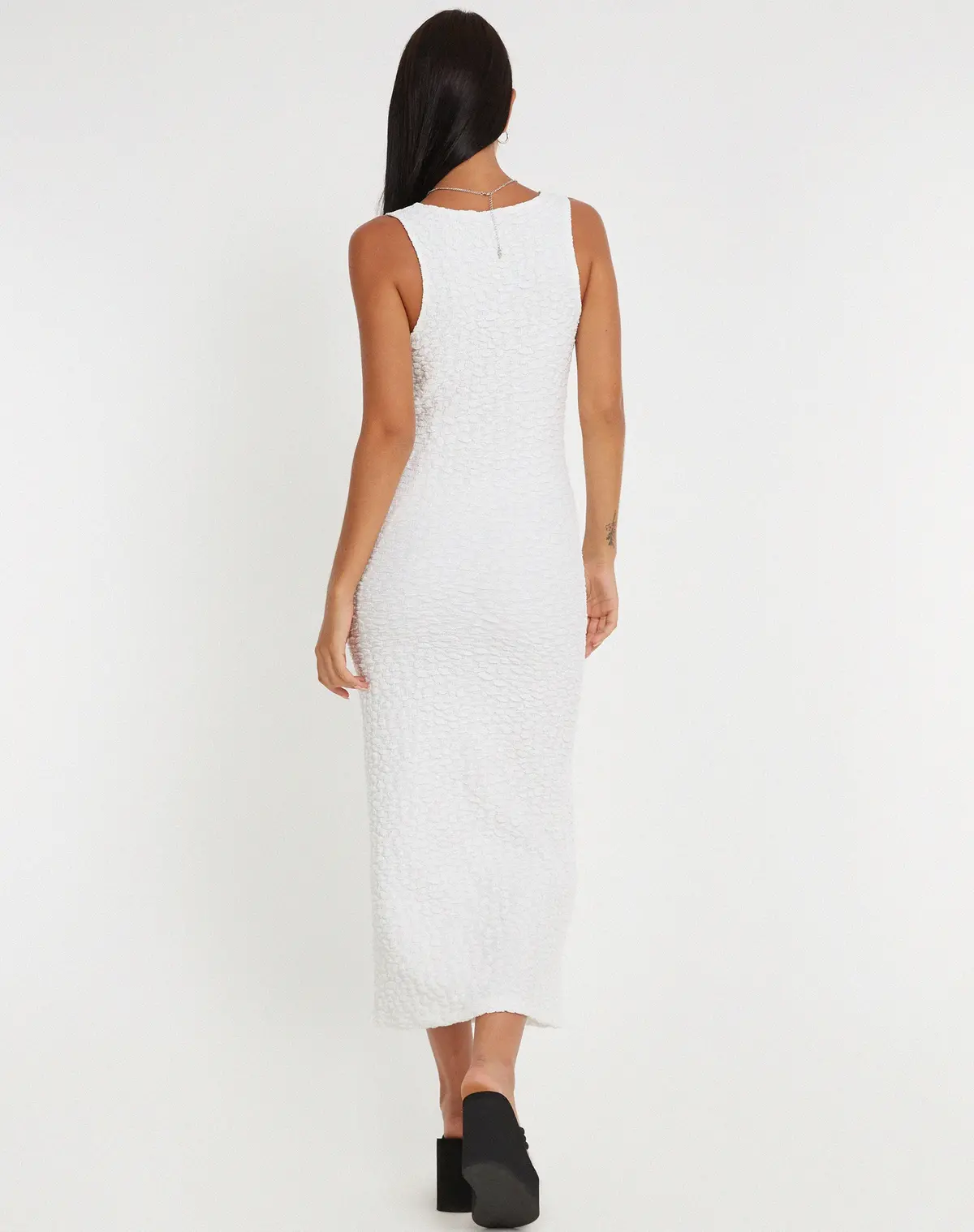 Roski Textured Midi Dress In White 2