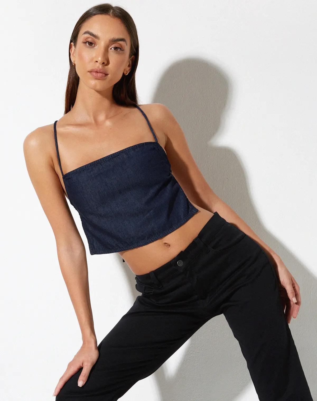 Rosta Crop Top In Denim Blue Chambray 1