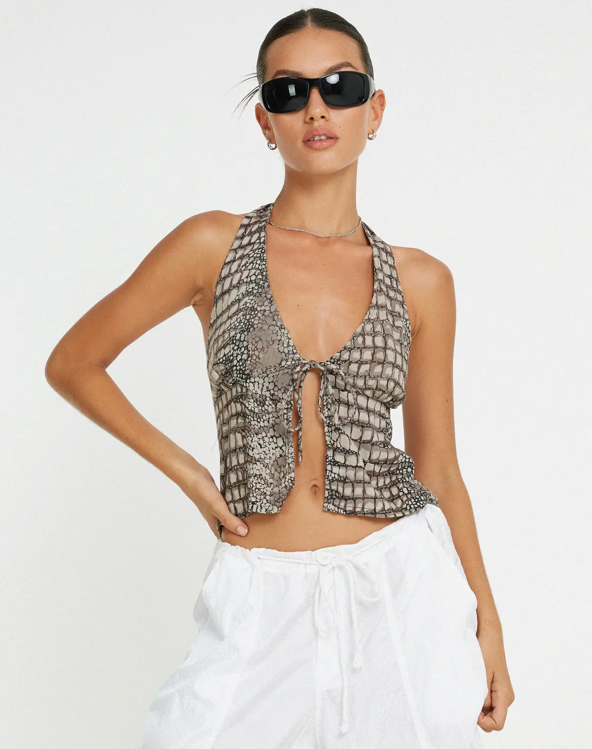 Roula Halter Top In Croc Neutral Grey 1