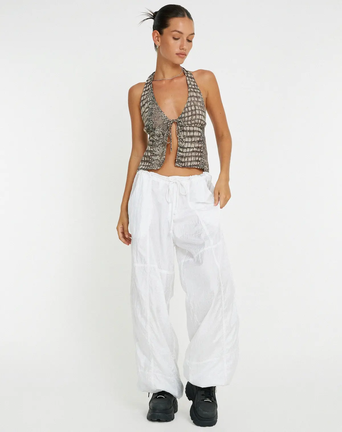 Roula Halter Top In Croc Neutral Grey 4