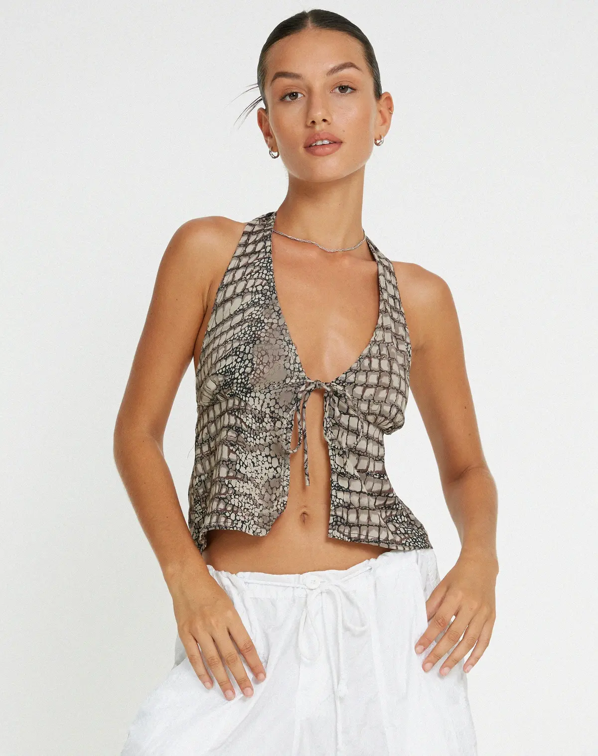 Roula Halter Top In Croc Neutral Grey 5