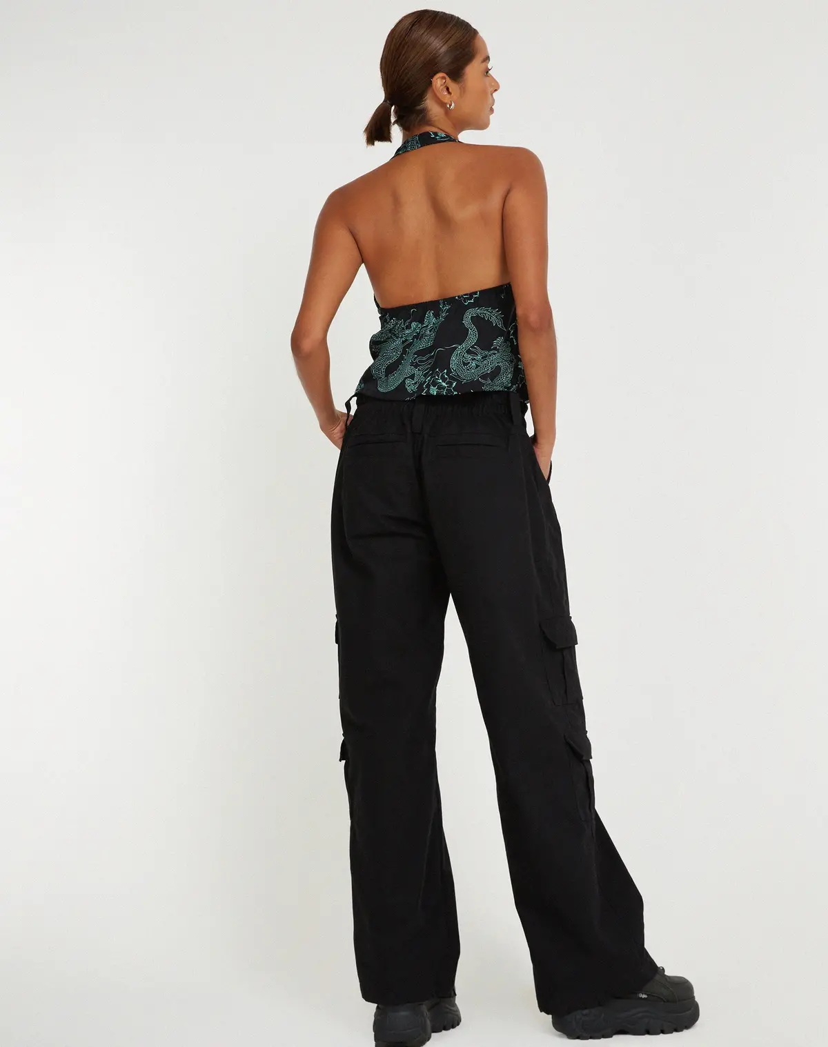 Roula Halter Top In Dragon Flower Black Mint 4