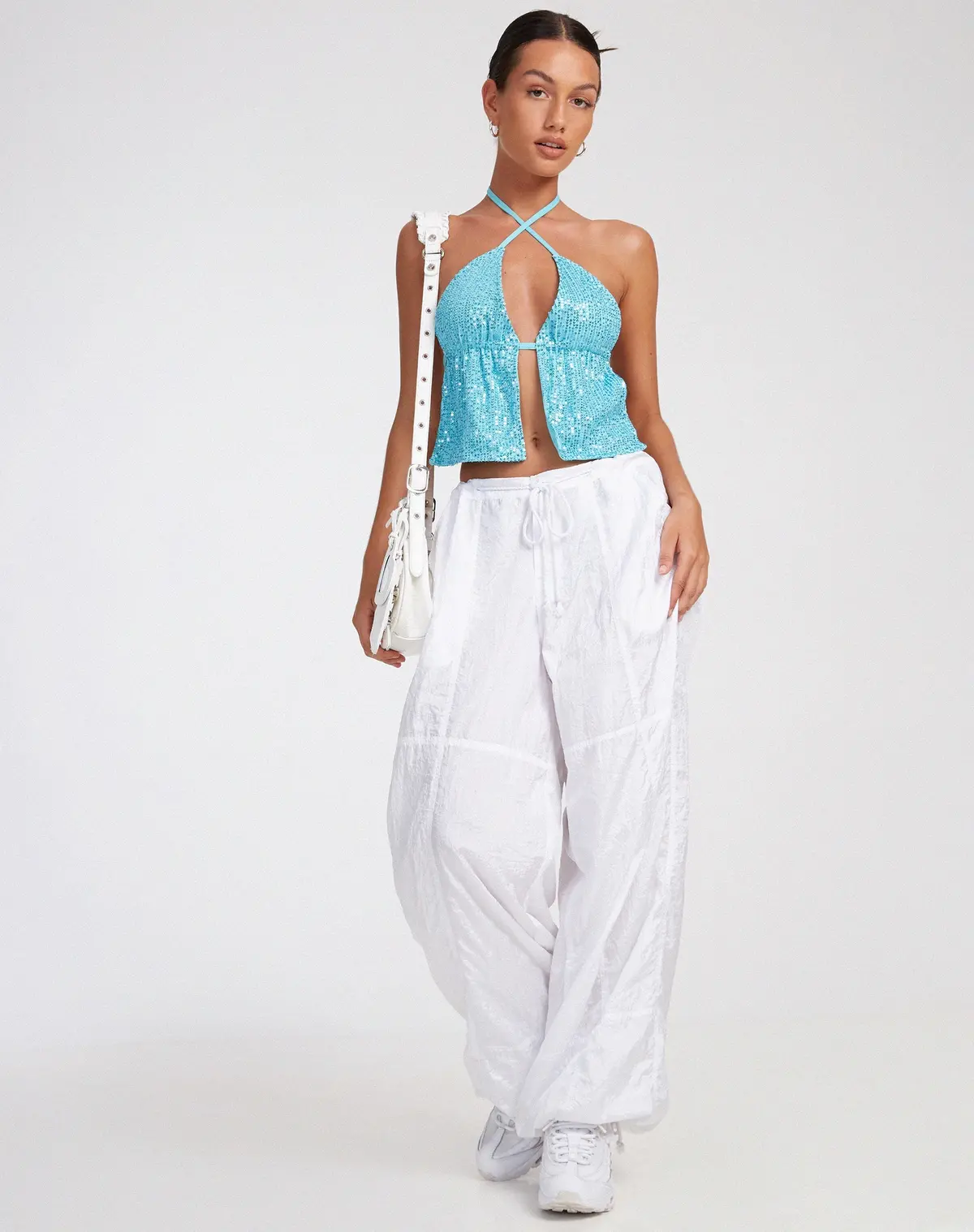 Runita Halter Top In Drape Sequin Blue 3