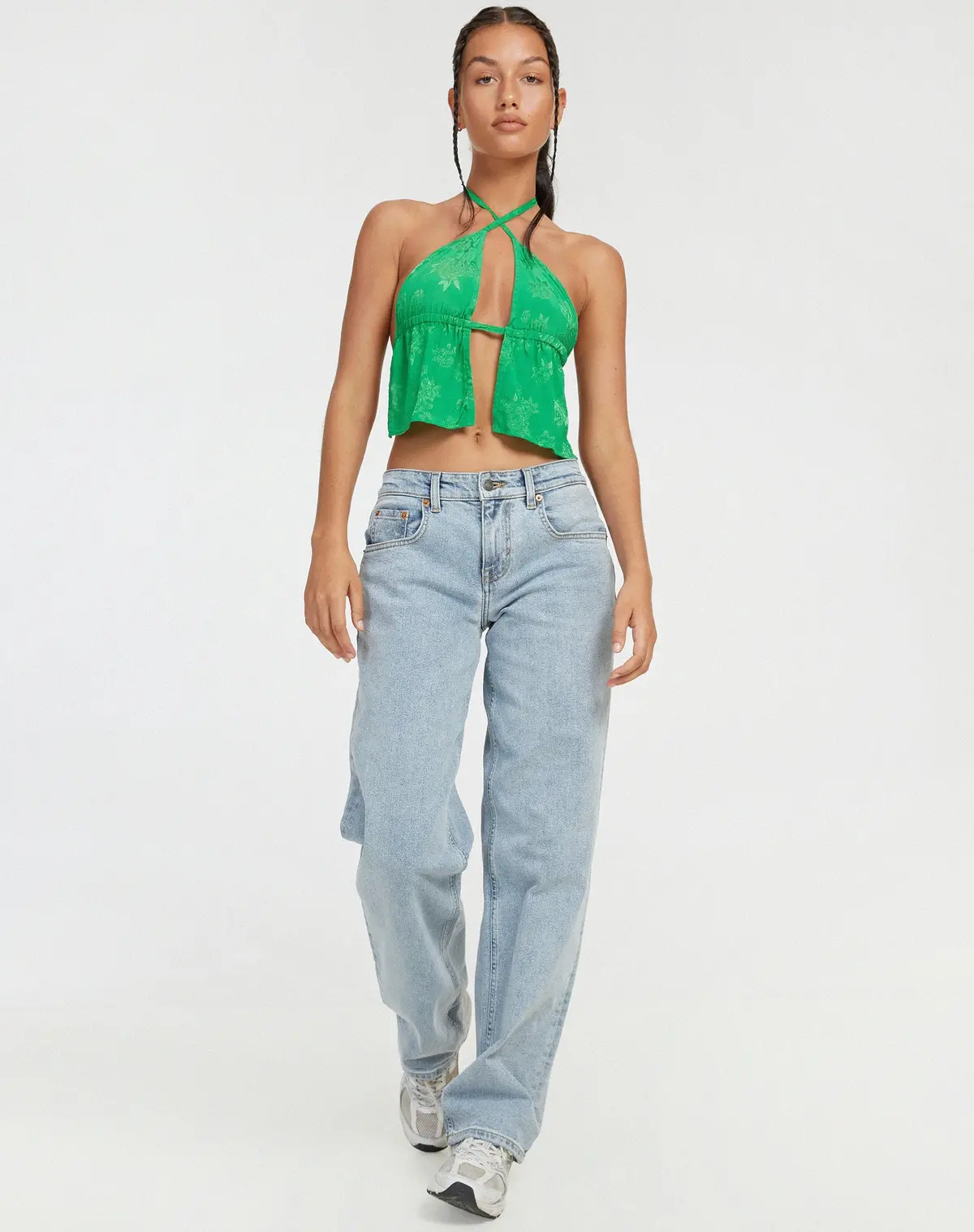 Runita Halter Top In Satin Rose Jade Green 3
