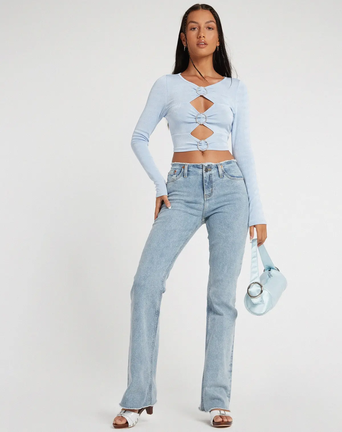 Ruti Long Sleeve Top In Crepe Baby Blue 5