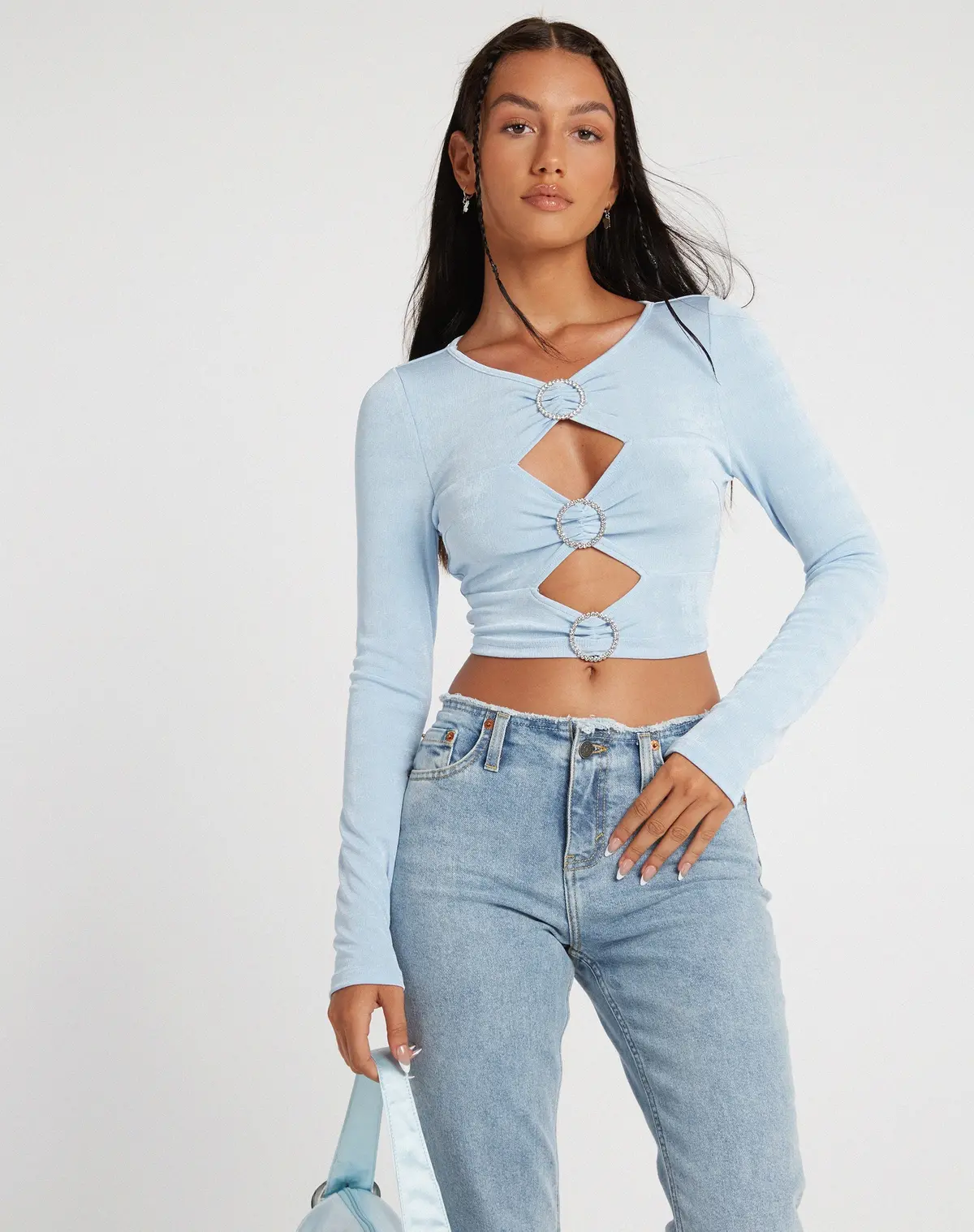 Ruti Long Sleeve Top In Crepe Baby Blue 3