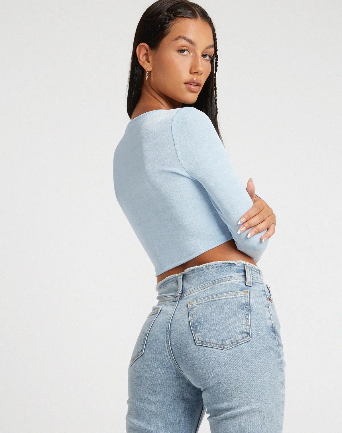 Ruti Long Sleeve Top In Crepe Baby Blue 4