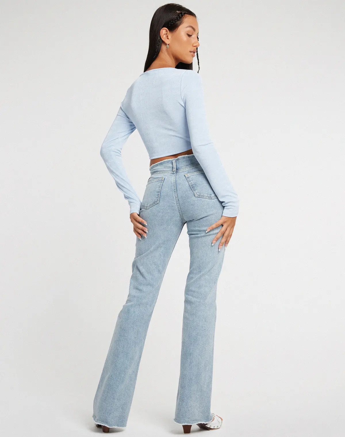 Ruti Long Sleeve Top In Crepe Baby Blue 6