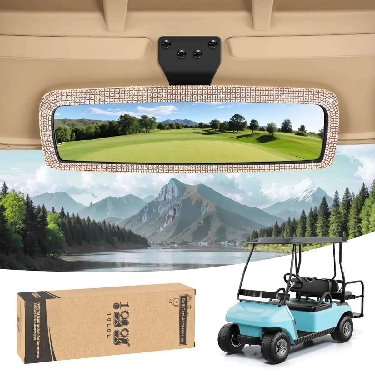 10L0l Bling Rhinestone Golf Cart Rear View Mirror – Universal Fit 1
