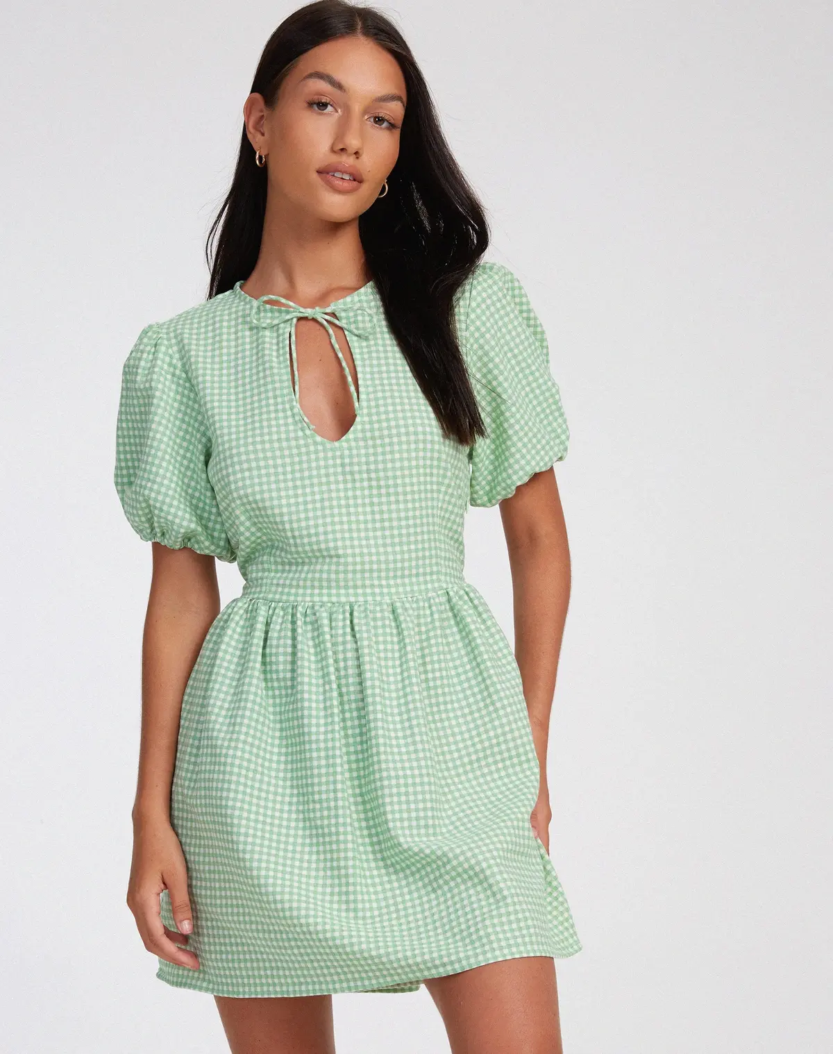 Sashio Mini Dress In Mini Gingham Green 1
