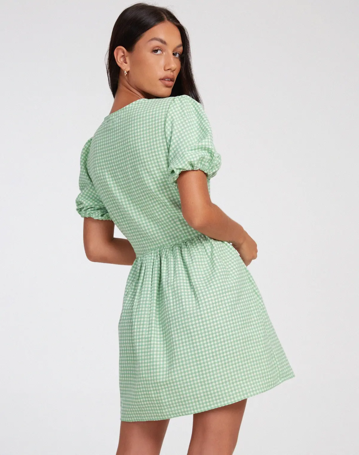 Sashio Mini Dress In Mini Gingham Green 2