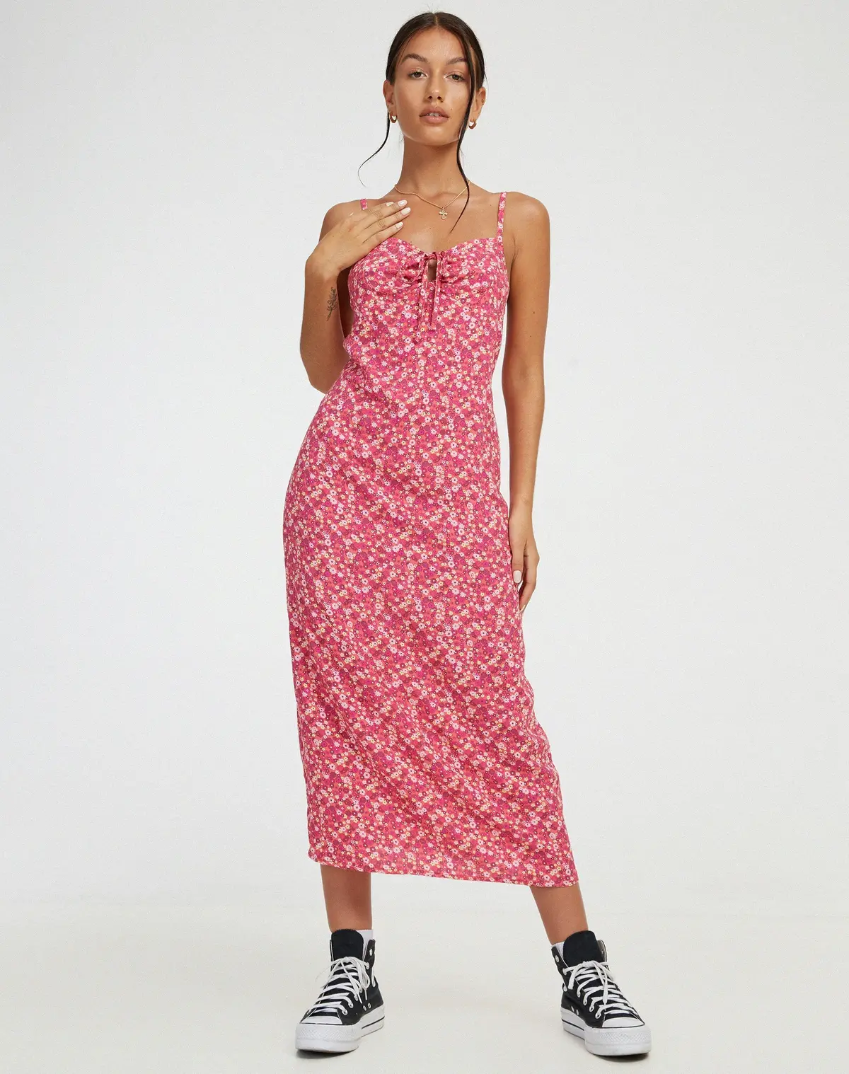 Shiori Midi Dress In Ditsy Floral Pink 1