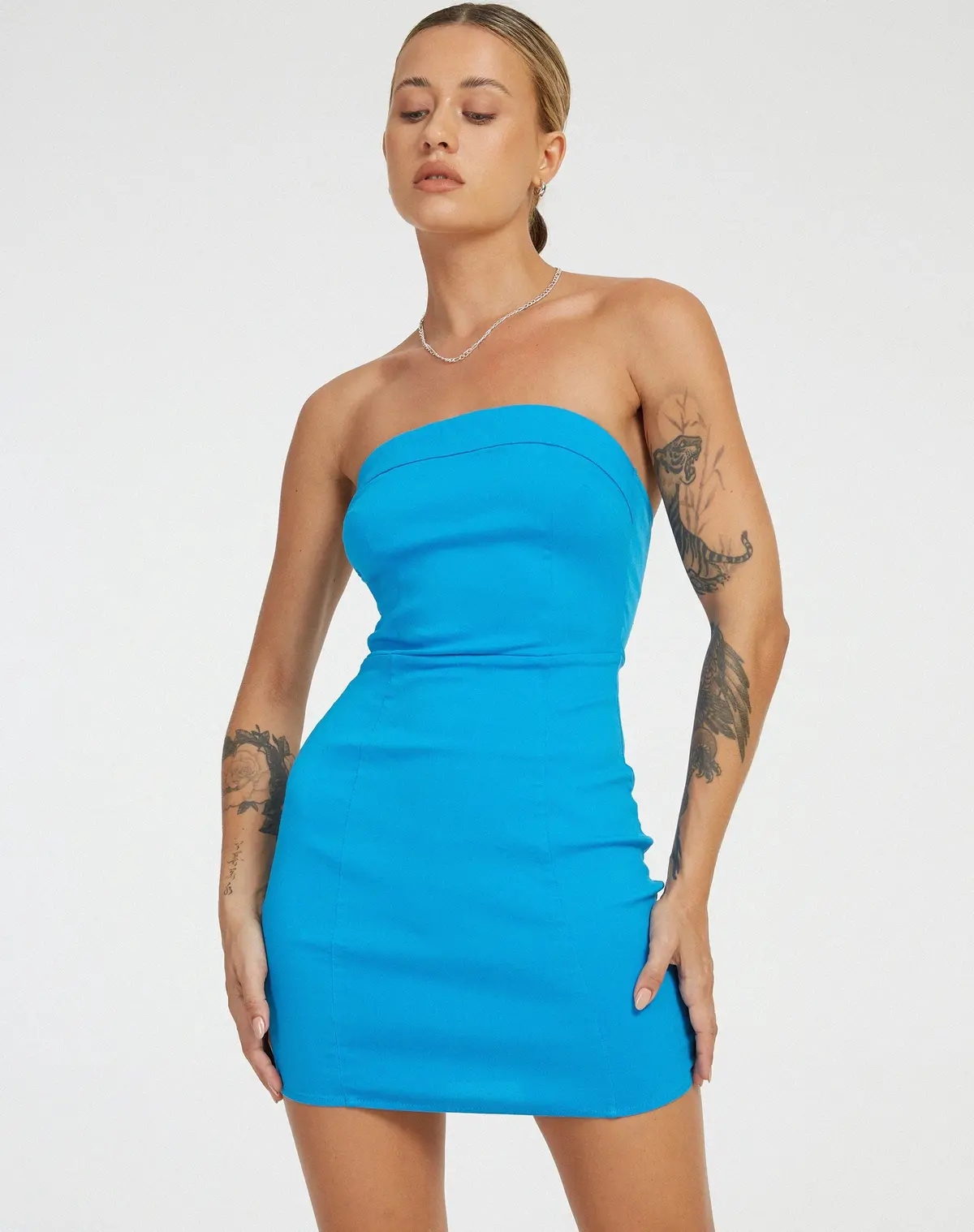 Siria Bandeau Mini Dress In Tailoring Blue 3