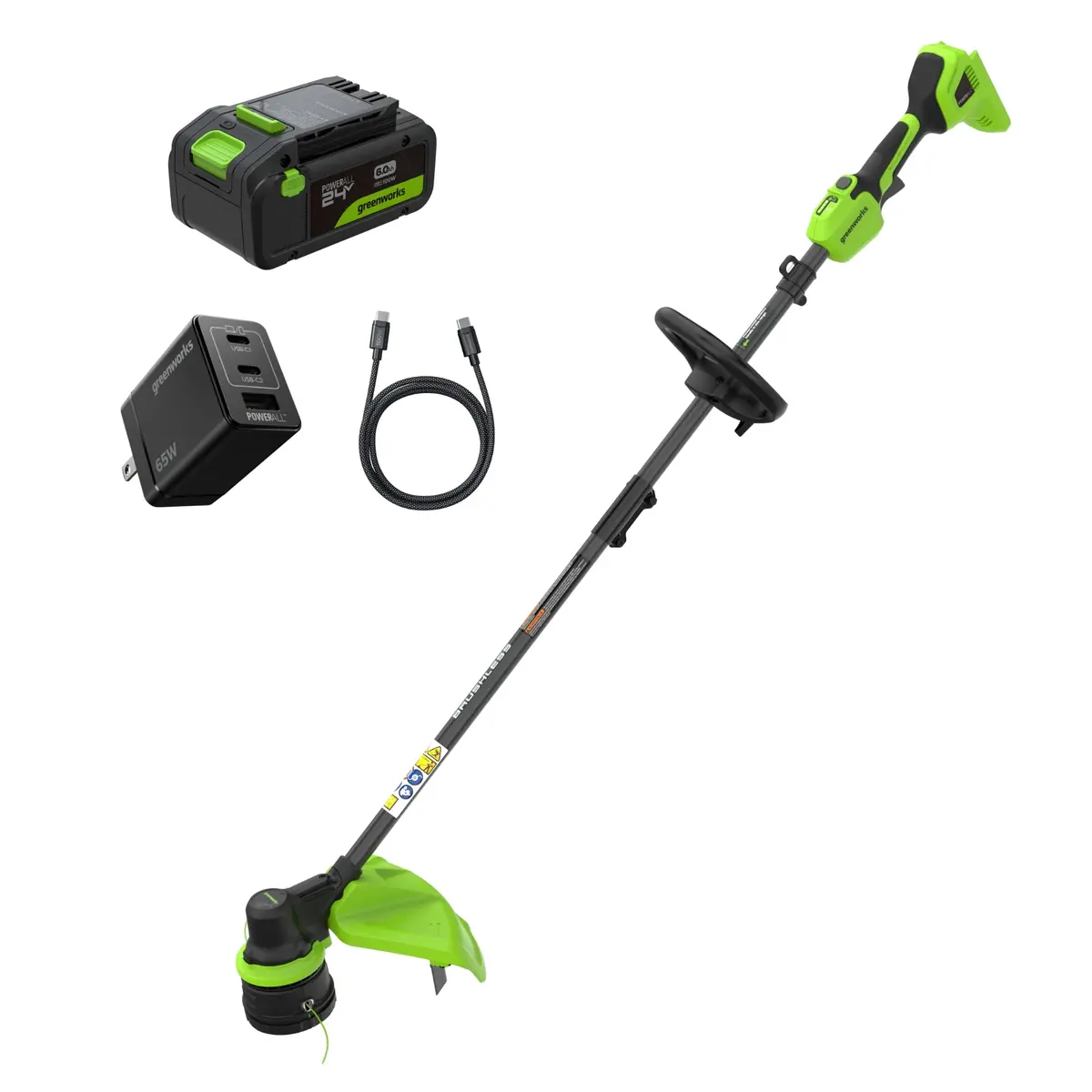 24V 15" Brushless String Trimmer, 6.0Ah Battery And 65W Type-C Charger With 3-Ft Cable Included 1
