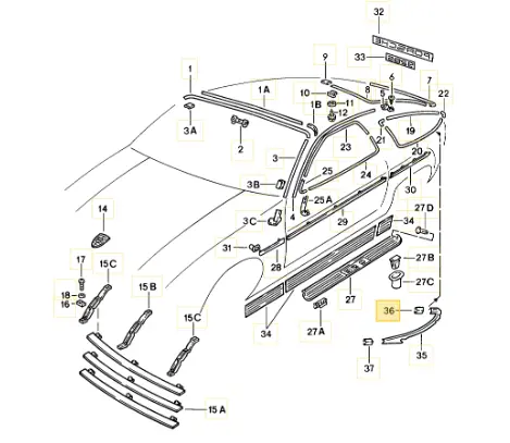 928 543 439 03 70K - Quarter Window Trim Sleeve Lower With S Spoiler 80 To 86 - Left & Right - Used 1