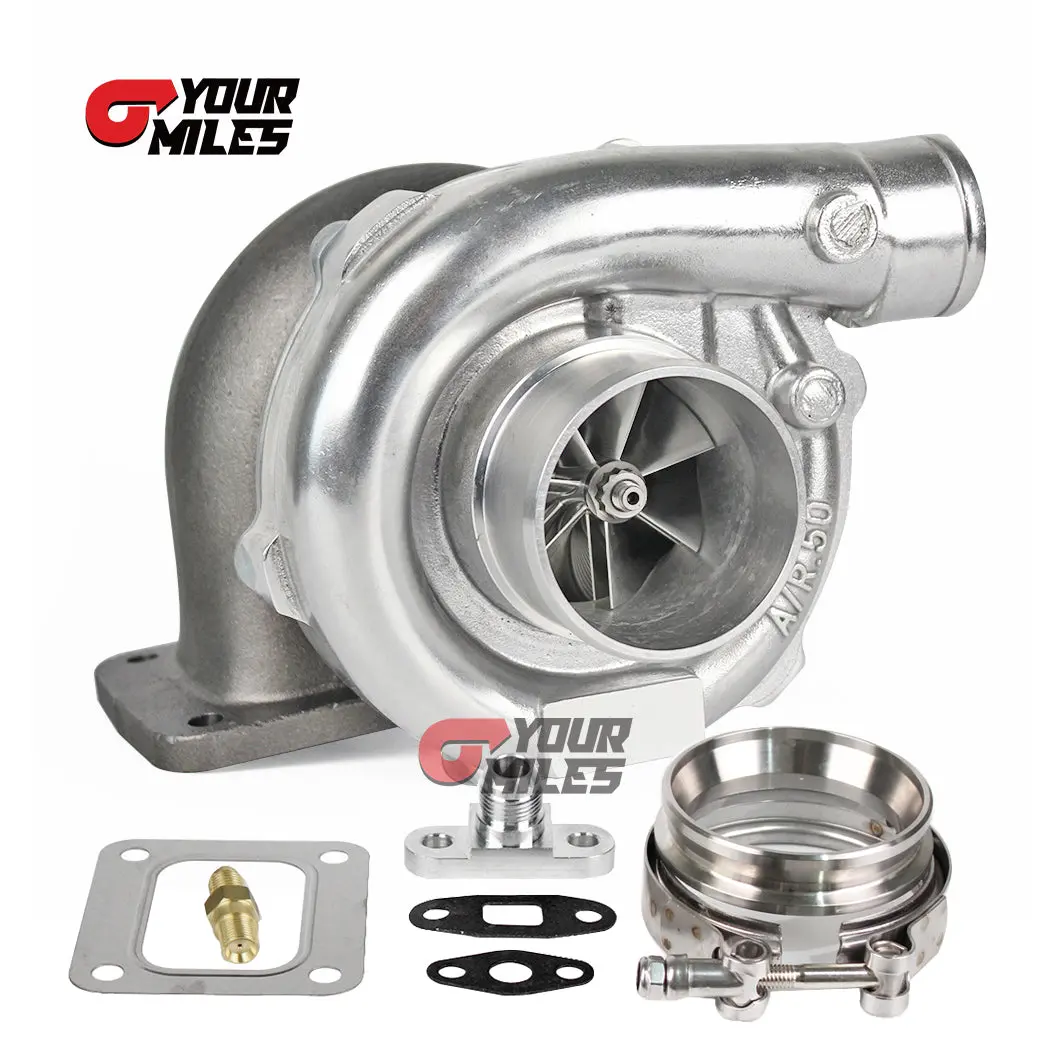 Yourmiles T67 Billet Wheel Dual Ball Bearing Turbo T4 0.68/0.81/0.96 Qtrim Turbine+Flange Clamp 1