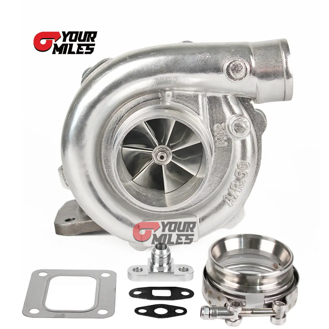 Yourmiles T67 Billet Wheel Turbocharger T4 0.68/0.81/0.96 Ptrim Turbine+Flange Clamp 1
