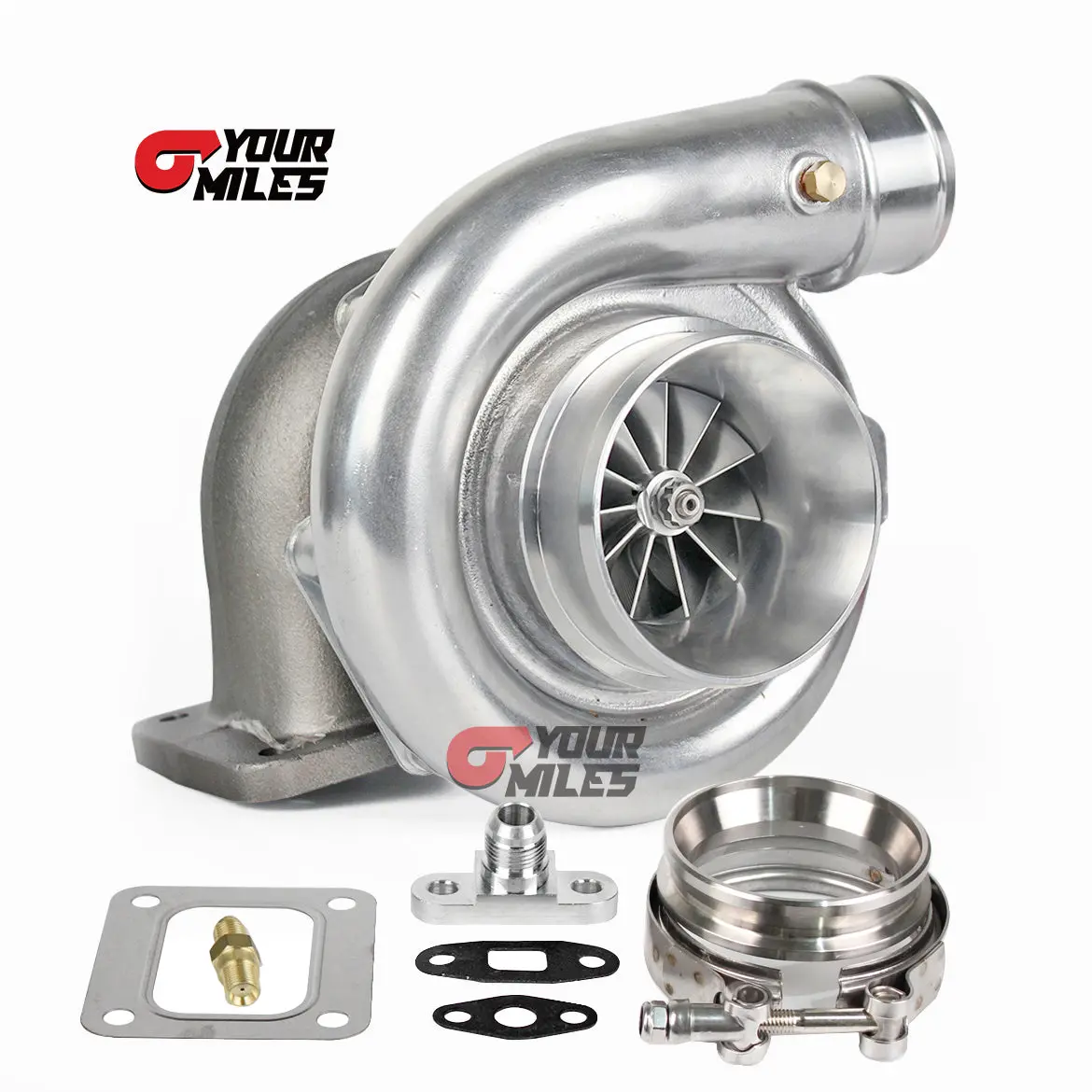 Yourmiles T72 Billet Wheel Dual Ball Bearing Turbo T4 0.68/0.81/0.96 Qtrim Turbine+Flange Clamp 1