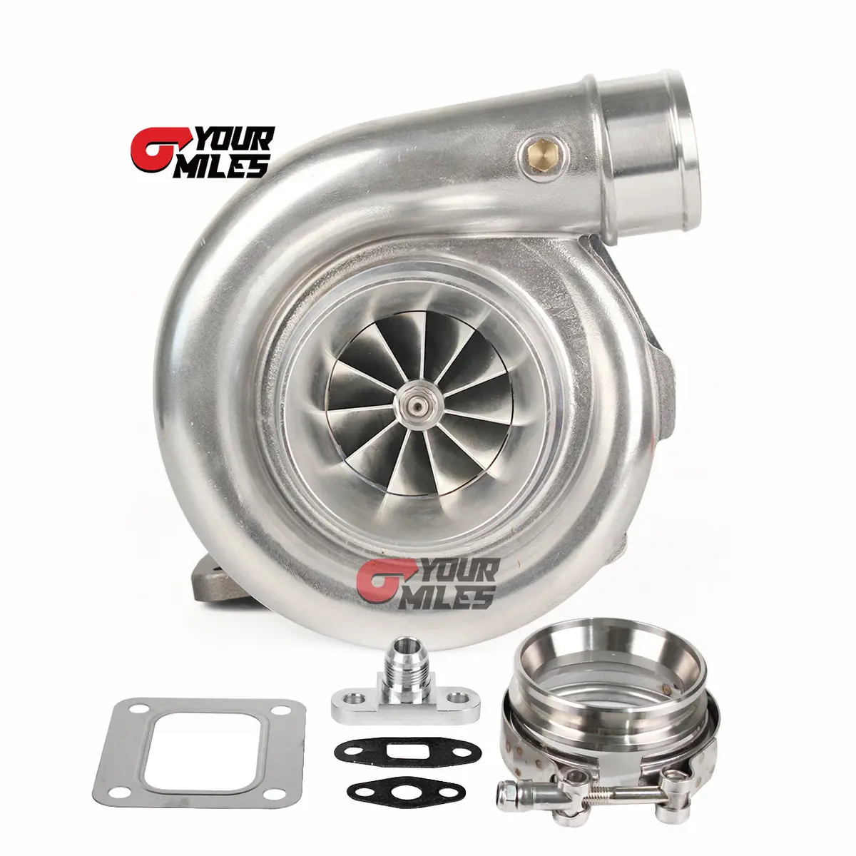 Yourmiles T72 Billet Wheel Turbocharger T4 0.68/0.81/0.96 Ptrim Turbine+Flange Clamp 1