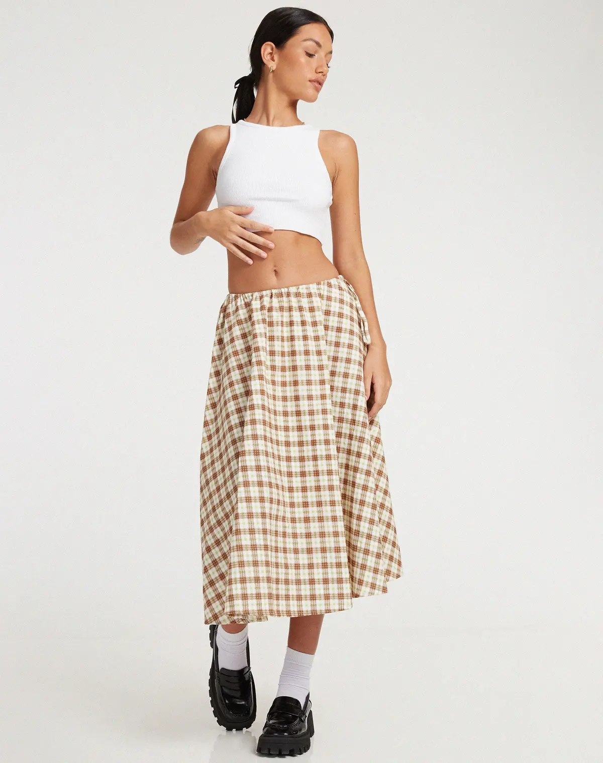 Takara Midi Skirt In Yellow And Brown Check 1
