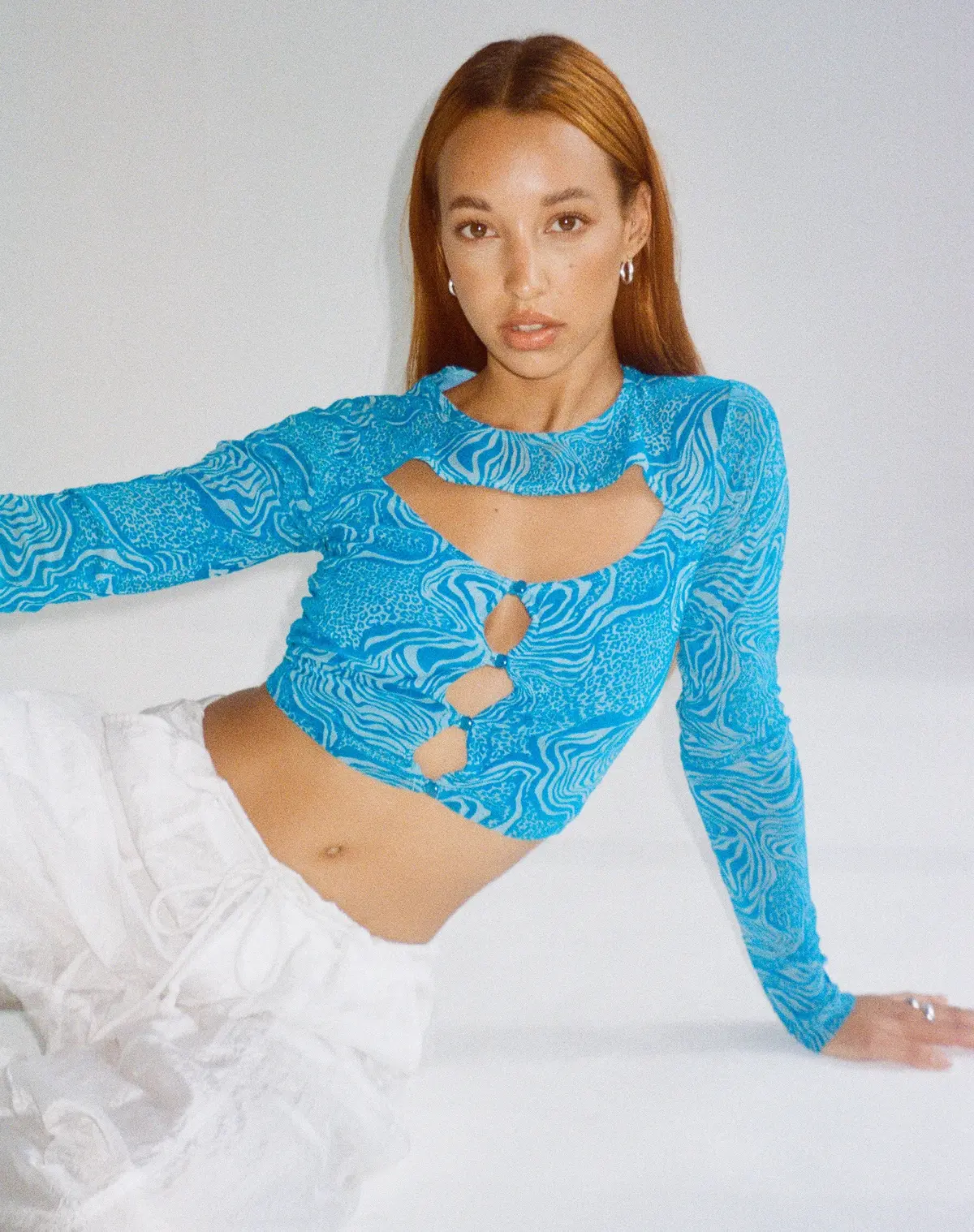 Techin Crop Top In Mixed Animal Flock Blue 1
