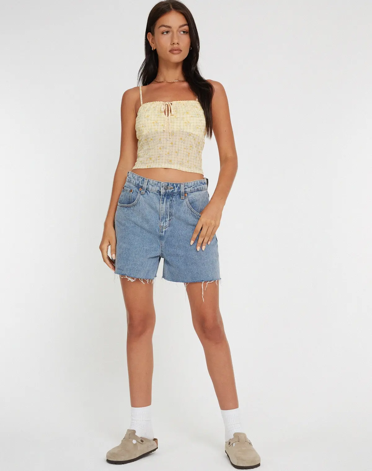 Tiava Cami Top In Gingham Floral Yellow 3
