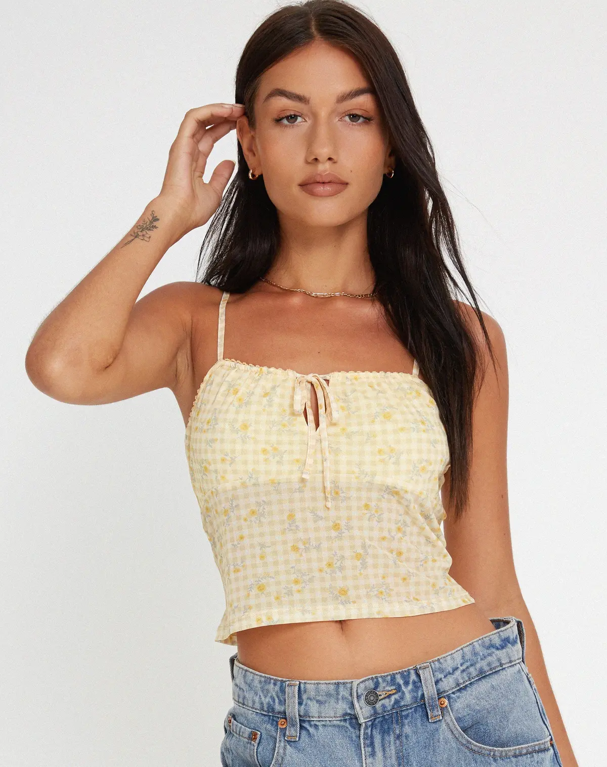 Tiava Cami Top In Gingham Floral Yellow 1
