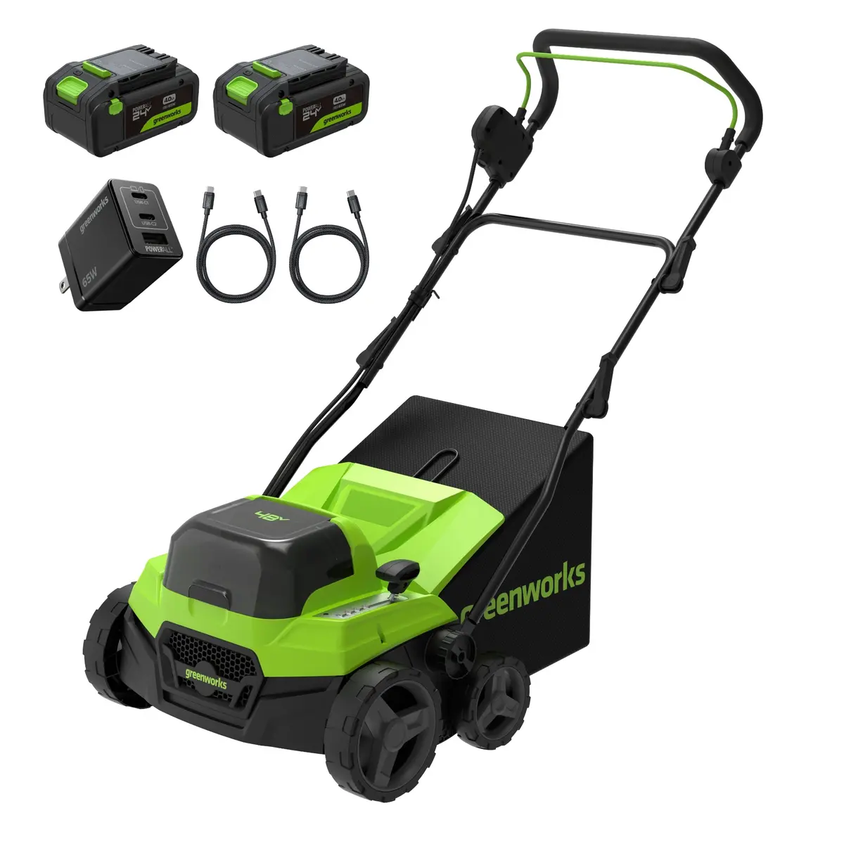 48V (24V X 2) 15" Cordless Battery Dethatcher/Scarifier, (2) 4.0Ah Batteries And 65W Charger Included 1