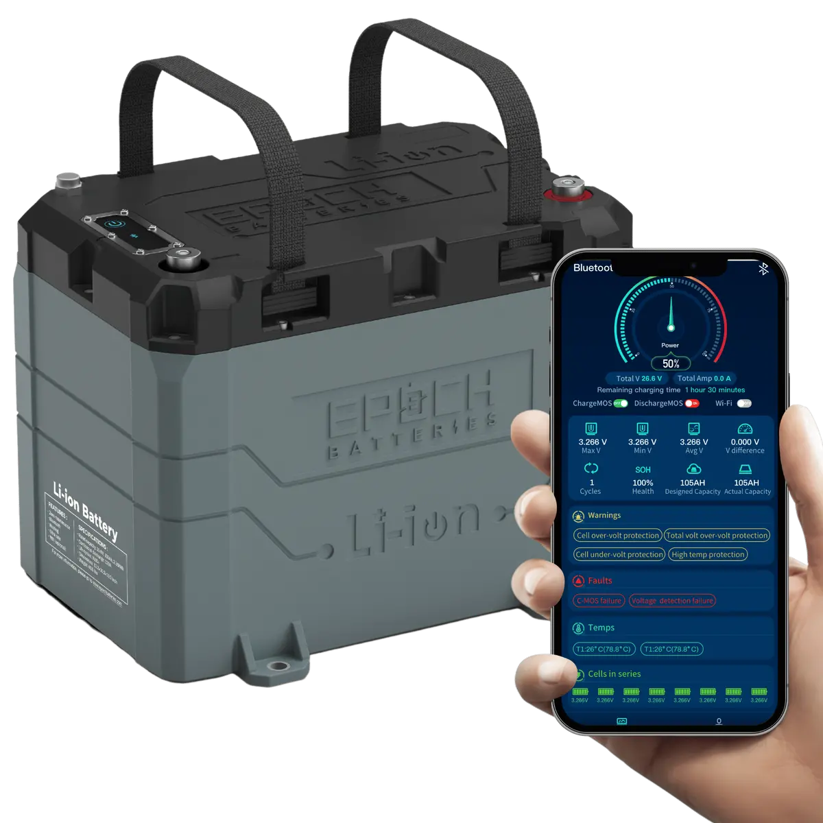 24V 100Ah (2.56Kwh) Lifepo4 Lithium Battery - Bluetooth, Heating, Waterproof 2