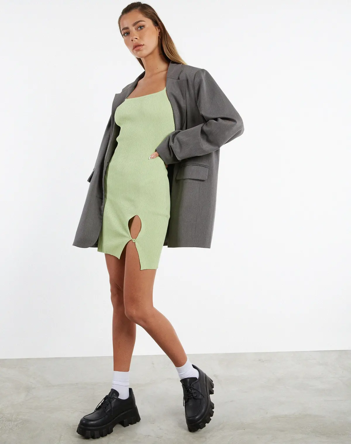 Yanda Bodycon Dress In Rib Knit Pastel Lime 7