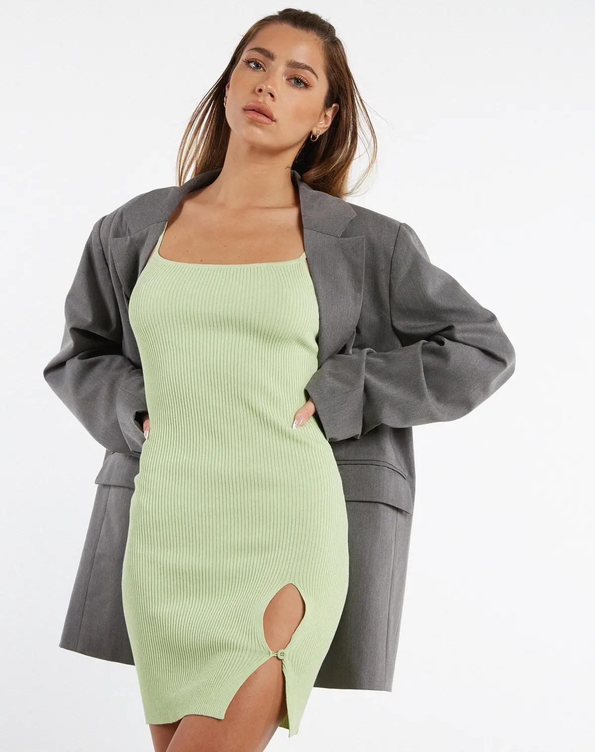 Yanda Bodycon Dress In Rib Knit Pastel Lime 4