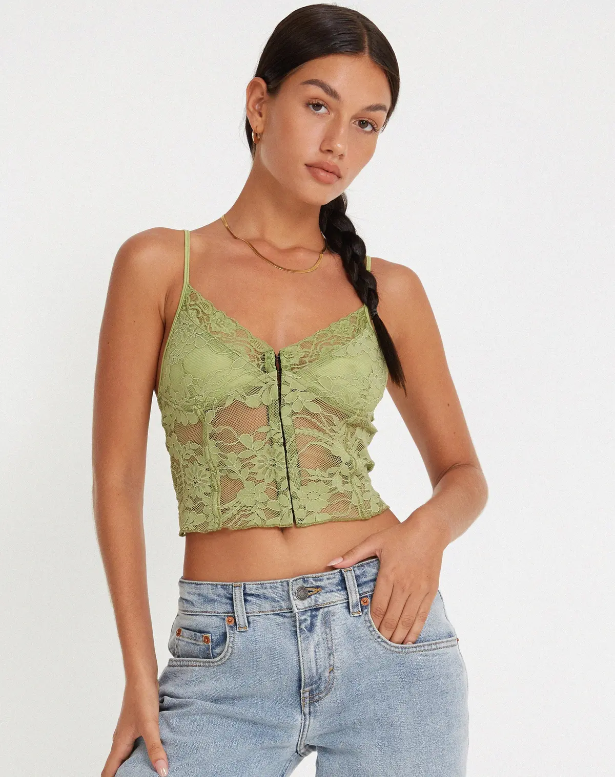 Yenko Crop Top In Lace Green 1