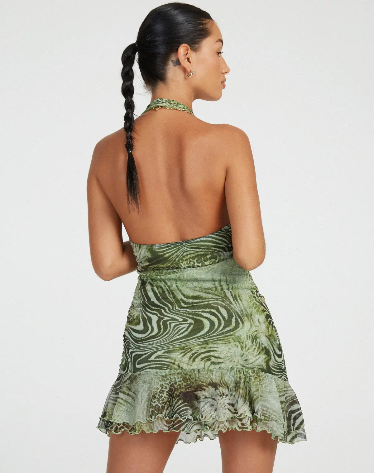 Yubila Mini Dress In Mesh Cheetah Green 4