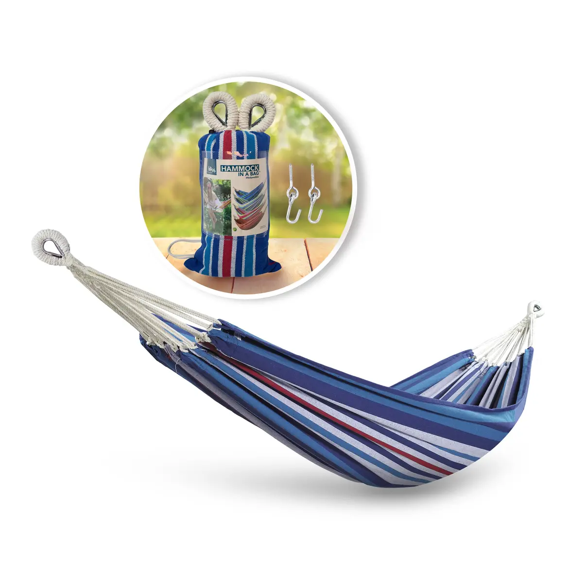Bliss Hammocks Bh-400-Ac Hammock In A Bag W/ Rope Loops & Hanging Hardware | 40-In. Wide | 220 Lb. Capacity (Americas Cup) 1