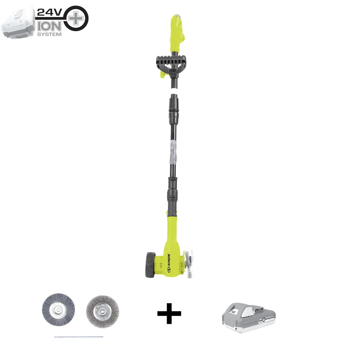 Sun Joe 24V-Ctc-Lte 24-Volt* Ionmax Cordless Weed Sweeper Kit | Nylon Brush, Steel Wire Brush, & Adjustable Pole | Sweeper Head W/ Wheel | W/ 2.0-Ah Battery + Charger 1