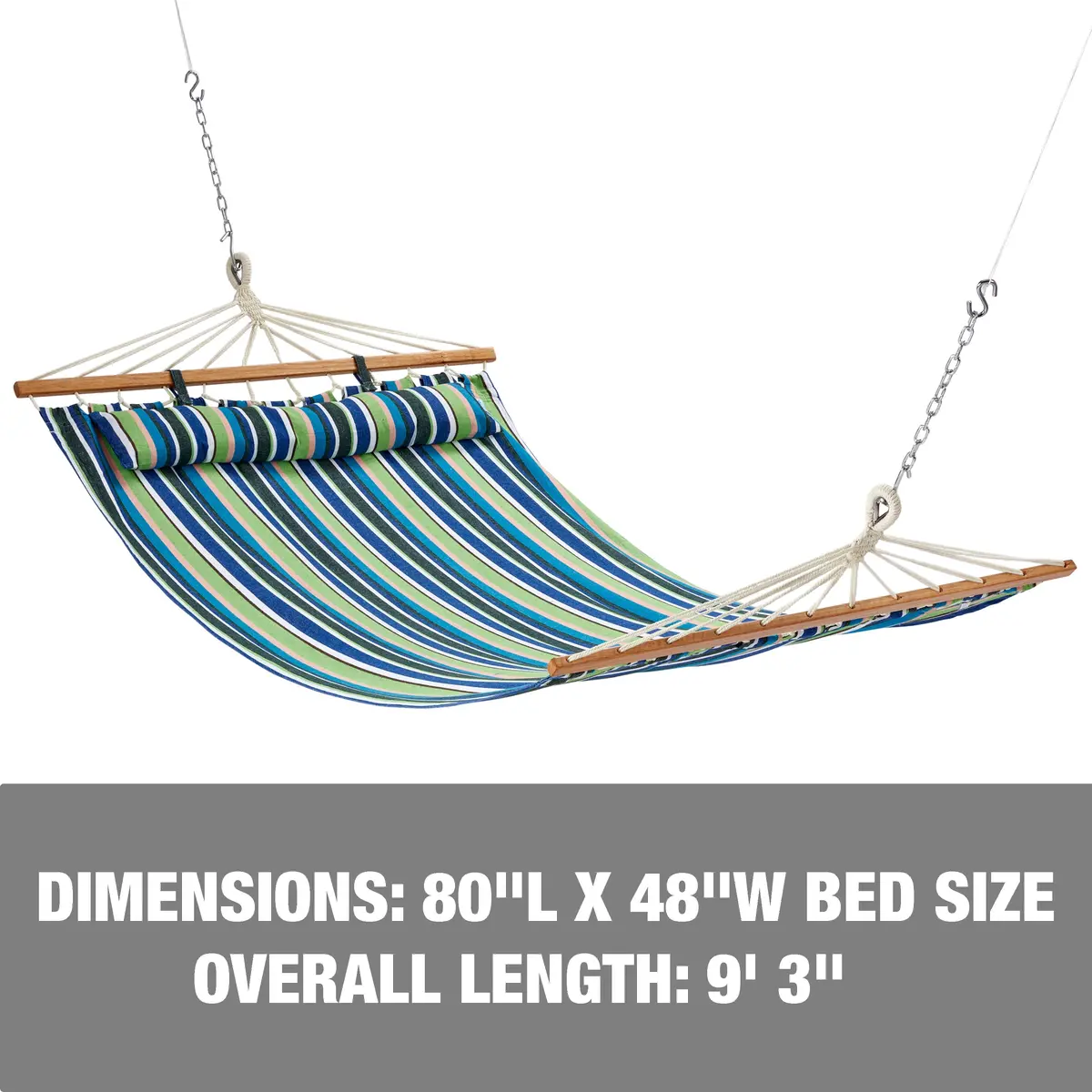 Bliss Hammocks Bh-404G Caribbean Hammock W/ Pillow & Hanging Hardware | 48-In. Wide | 265 Lb. Capacity (Candy Stripe) 2