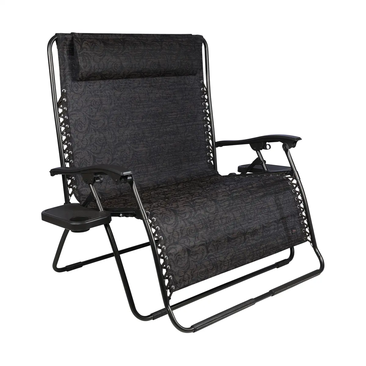 Bliss Hammocks Gfc-495Dbj Extra Wide 2-Person Gravity Free Chair W/ Pillow & Drink Trays | 45-In. Wide | Weather & Rust Resistant | 600 Lb. Capacity (Brown Jacquard) 1