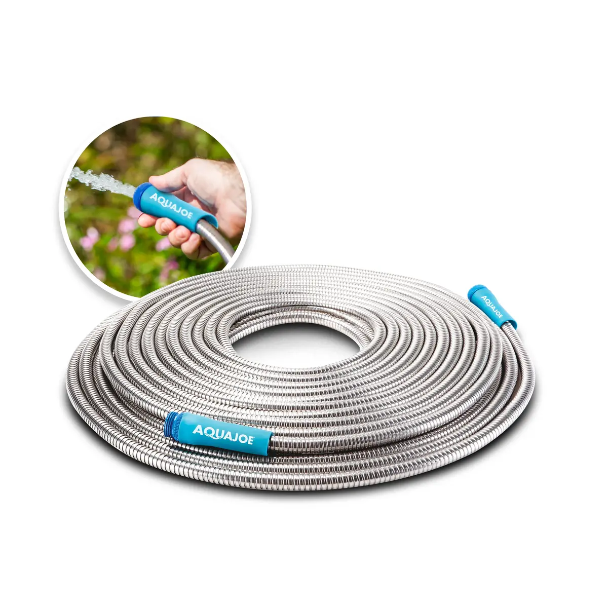 Aqua Joe Ajsgh75 Heavy-Duty Puncture Proof Kink-Free Metal Garden Hose | 75-Foot | 304-Stainless Steel | Spiral Constructed | 1/2-Inch Diameter 1
