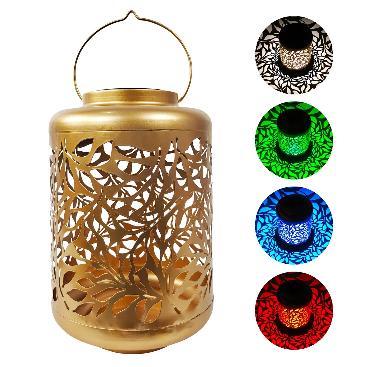 Bliss Outdoors Bsl-307-G Solar Led Lantern W/ Olive Leaf Design & Hand Painted Finish | 12-In. Tall | Waterproof Ip44 (Gold) 1