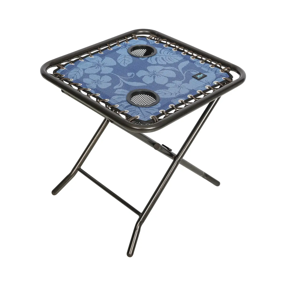 Bliss Hammocks Gfc-Tbl-Bf Folding Side Table W/ 2 Built-In Cup Holders | 20-In. Surface | Weather Resistant | 40 Lb. Capacity (Blue Flowers) 1