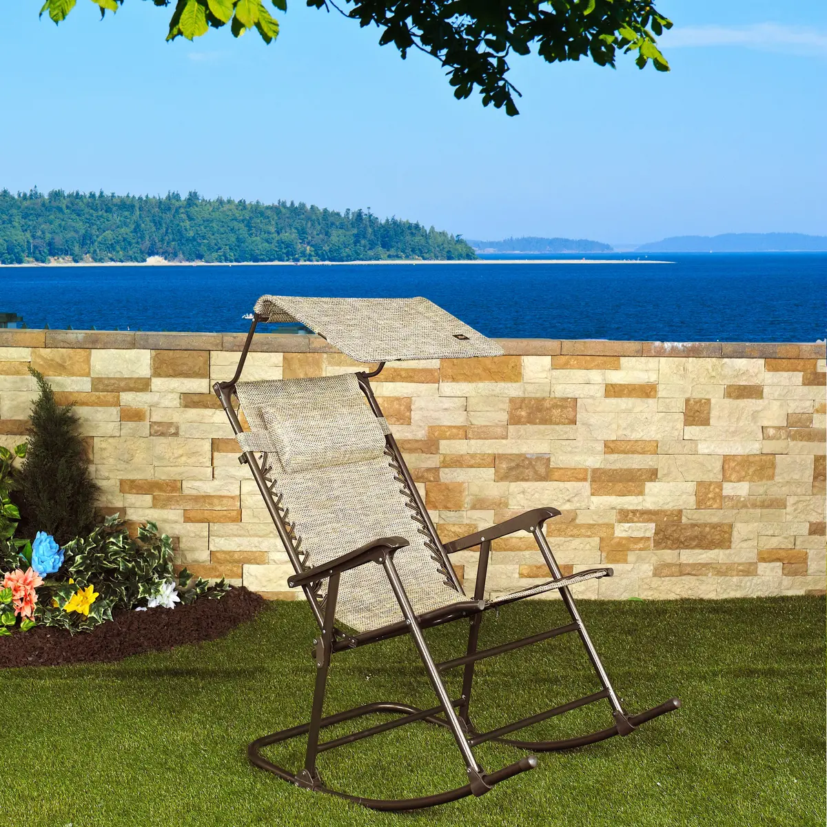 Bliss Hammocks Gfr-091S Deluxe Rocking Chair W/ Canopy & Pillow | 27-In. Wide | Weather & Rust Resistant | 300 Lb. Capacity (Sand) 2
