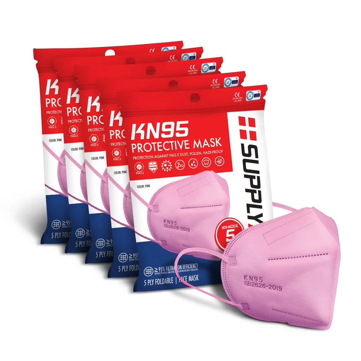 Supplyaid 25-Pack Kn95 Protective Face Mask Bundle | Gb2626 Standard (Pink) 1