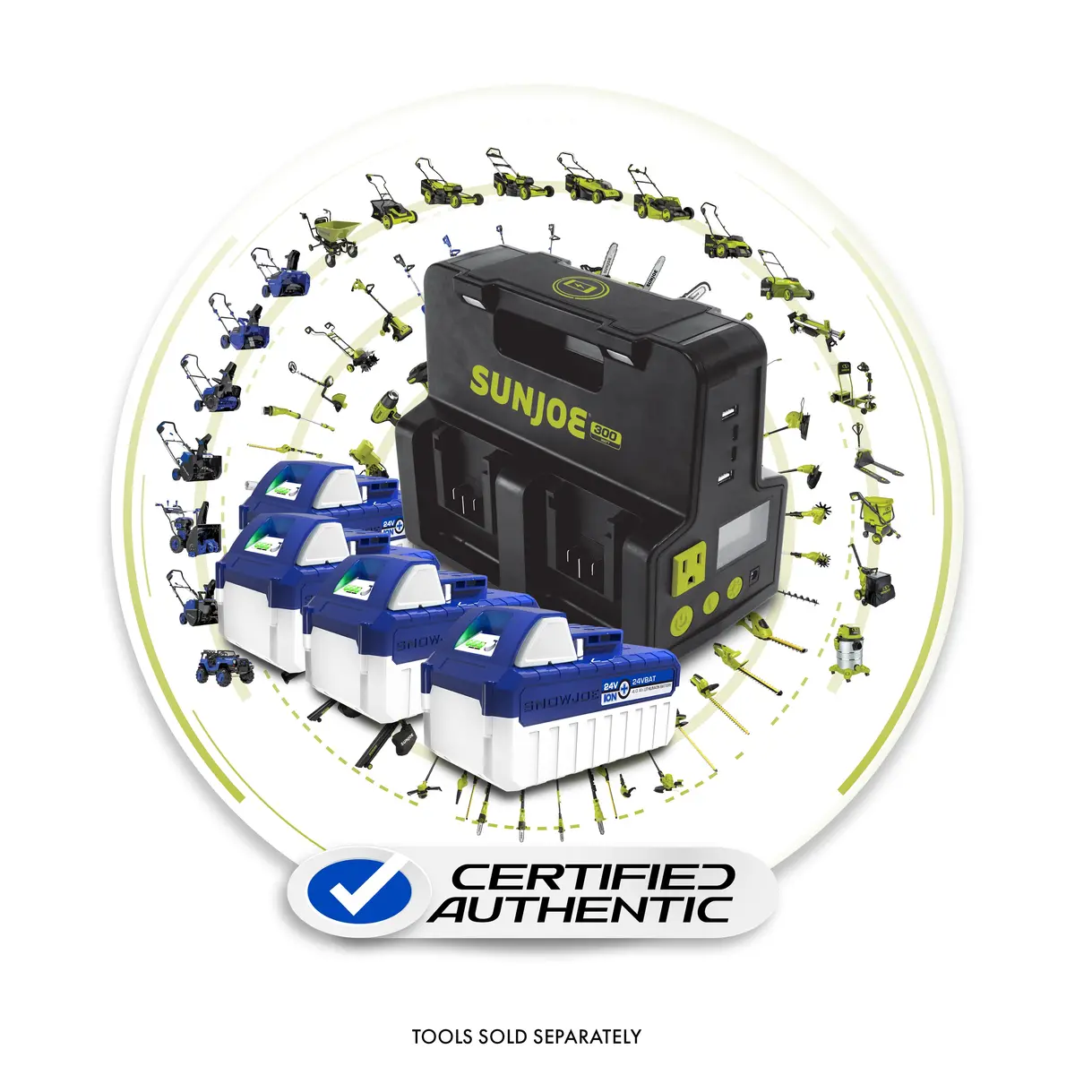 Snow Joe + Sun Joe Certified Authentic Ultimate 24-Volt* Charging Bundle | Power Station + 4 X 4.0-Ah Batteries 1