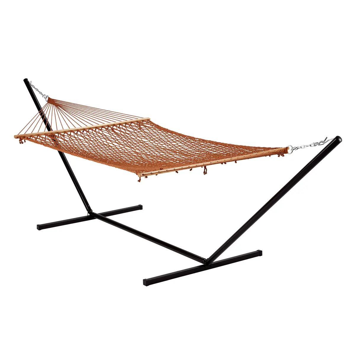 Bliss Hammocks Bh-410Br Cotton Rope Hammock W/ Spreader Bar & Hanging Hardware | 60-In. Wide | 450 Lb. Capacity (Brown) 2
