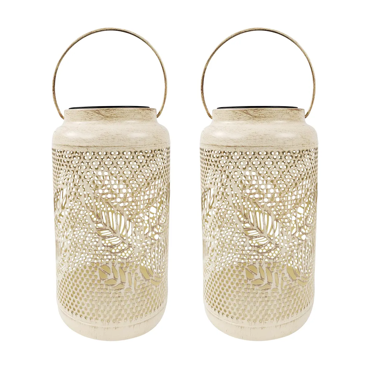 Bliss Outdoors Bsl-312-Wh Set Of 2 Solar Led Lanterns W/ Berry Leaf Design & Hand Painted Finish | 9-In. Tall | Waterproof Ip44 (White) 2