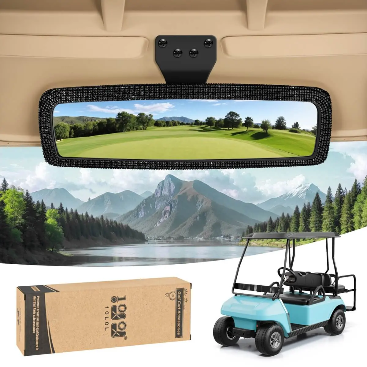 10L0l Bling Rhinestone Golf Cart Rear View Mirror – Universal Fit 5