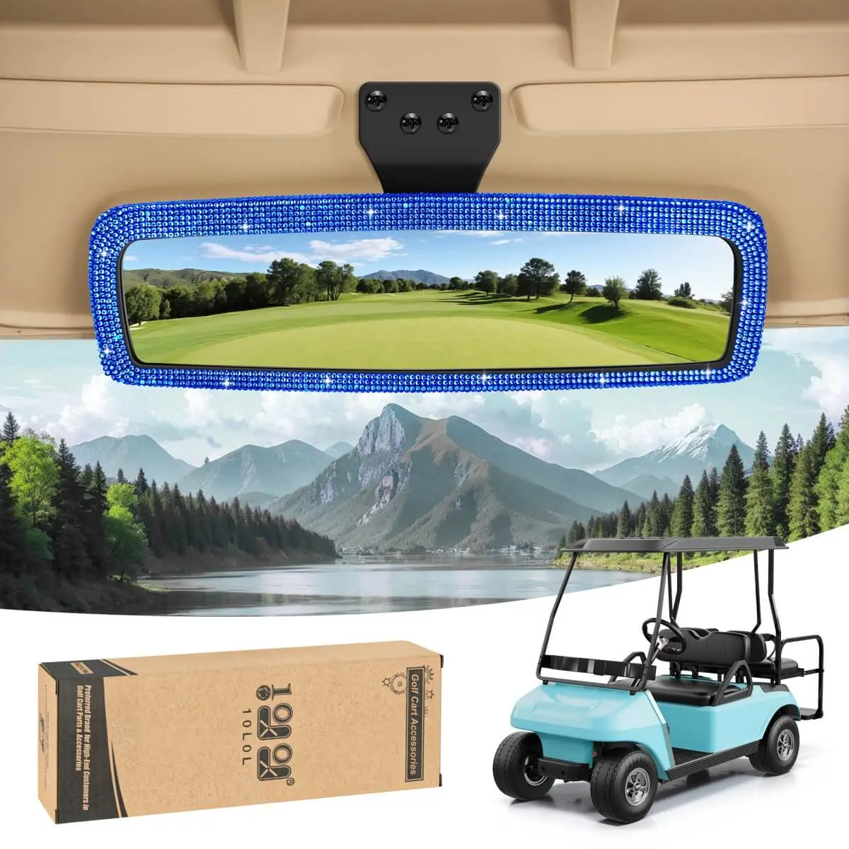 10L0l Bling Rhinestone Golf Cart Rear View Mirror – Universal Fit 4