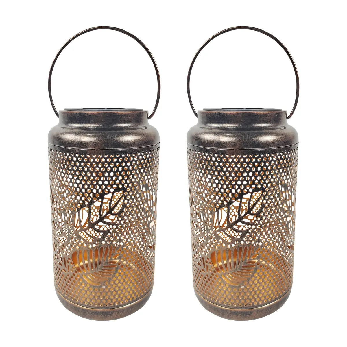Bliss Outdoors Bsl-312-Bz Set Of 2 Solar Led Lanterns W/ Berry Leaf Design & Hand Painted Finish | 9-In. Tall | Waterproof Ip44 (Bronze) 2